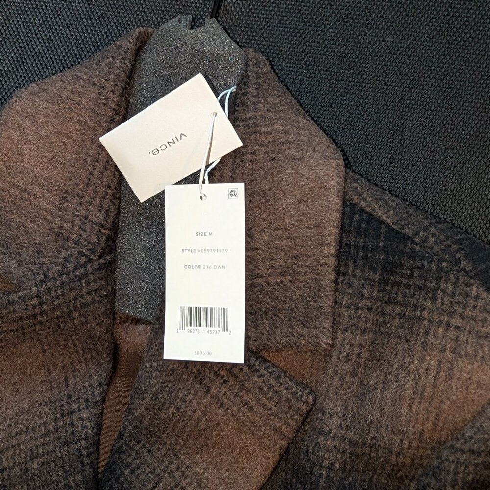 Brand New Shadow Plaid Italian Wool-Blend Car Coat size M
